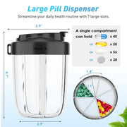 Portable Compartment Sealed Medicine Organizer Large Pill Storage Cup(Black)