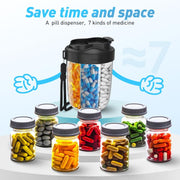 Portable Compartment Sealed Medicine Organizer Large Pill Storage Cup(Black)