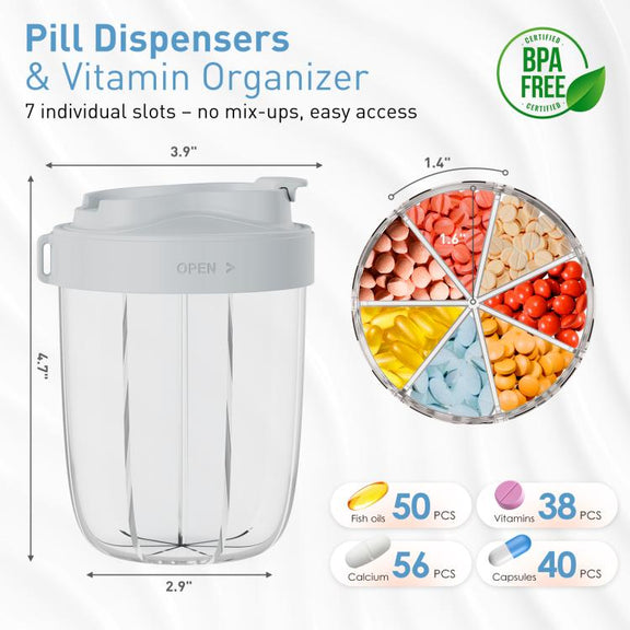 Portable Compartment Sealed Medicine Organizer Large Pill Storage Cup(Grey)