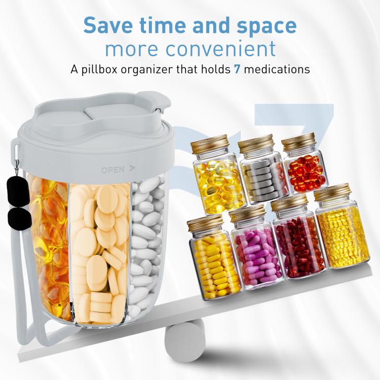 Portable Compartment Sealed Medicine Organizer Large Pill Storage Cup(Grey)