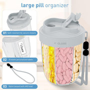 Portable Compartment Sealed Medicine Organizer Large Pill Storage Cup(Grey)