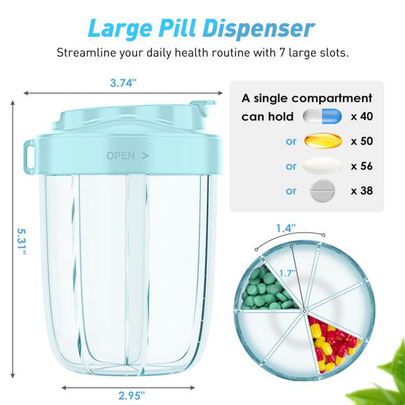 Portable Compartment Sealed Medicine Organizer Large Pill Storage Cup(Blue)