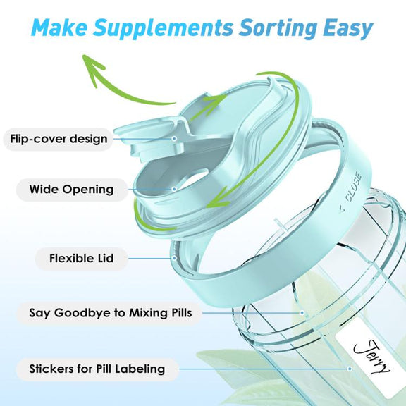 Portable Compartment Sealed Medicine Organizer Large Pill Storage Cup(Blue)