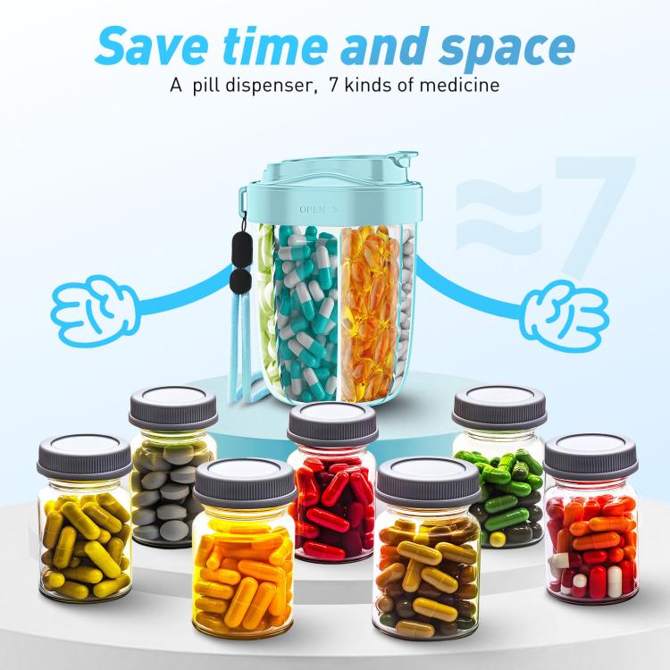 Portable Compartment Sealed Medicine Organizer Large Pill Storage Cup(Blue)