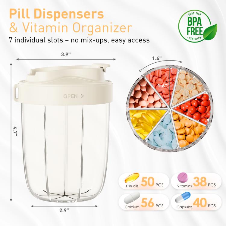 Portable Compartment Sealed Medicine Organizer Large Pill Storage Cup(Beige) - free shipping - PMC TechLife - Order now!