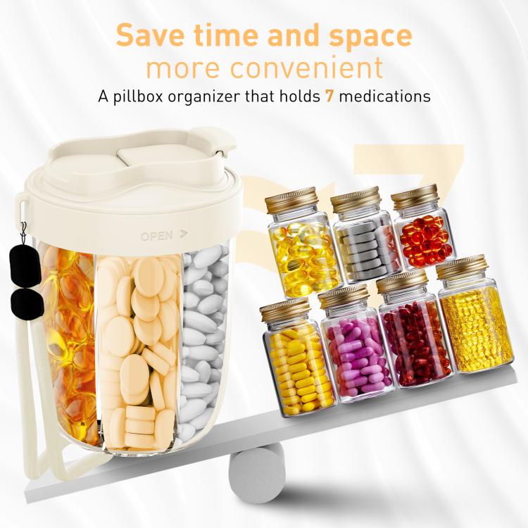 Portable Compartment Sealed Medicine Organizer Large Pill Storage Cup(Beige) - free shipping - PMC TechLife - Order now!