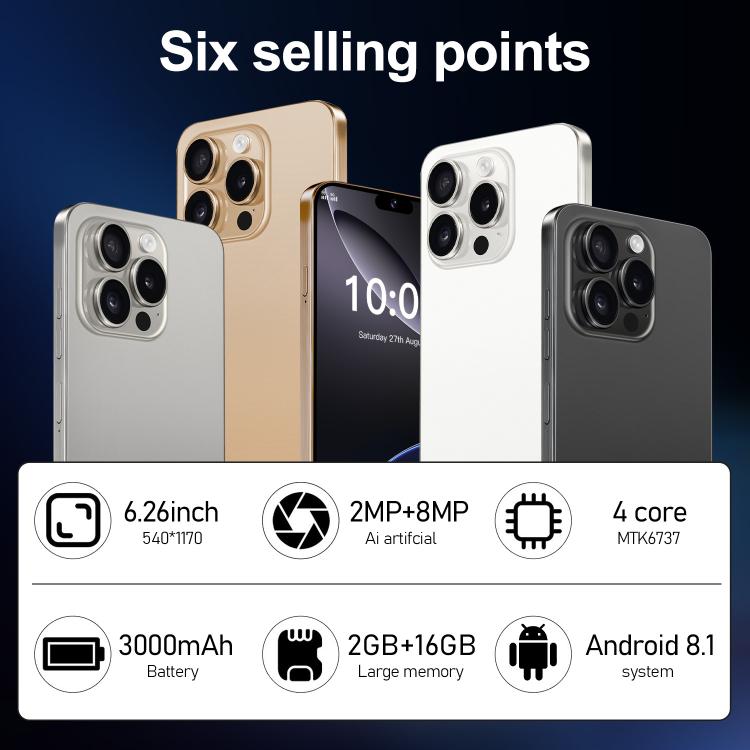 I16 Pro Max / ZPT93, 2GB+16GB, 6.26 inch Android 8.1 MTK6737 Quad Core, Network: 4G, Dual SIM, Plug:AU Plug(Grey)