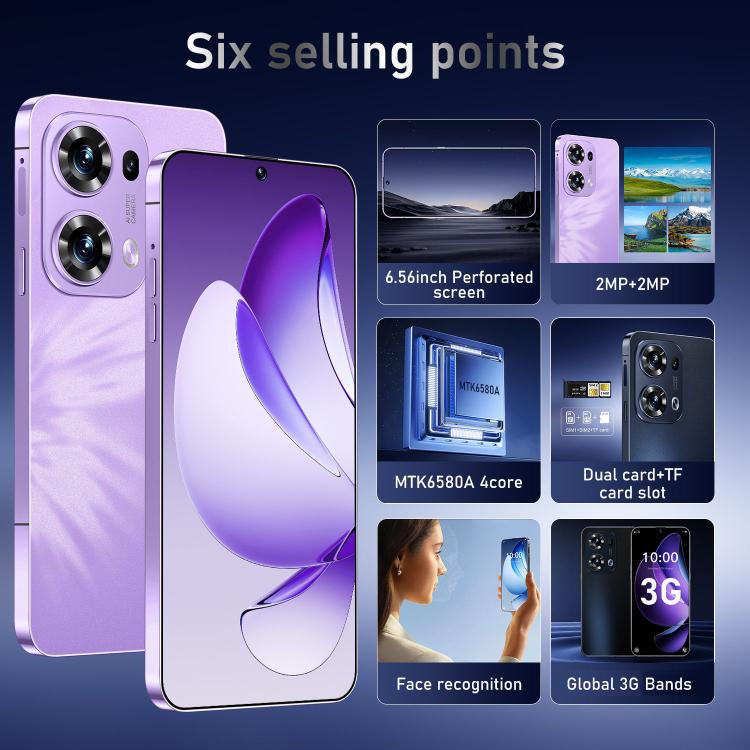 Reno13 Pro / ZKU290, 2GB+16GB, 6.56 inch Android 8.1 MTK6580A Quad Core, Network: 3G, Dual SIM, Plug:EU Plug(Purple) - free shipping - PMc TechLife - Order now!