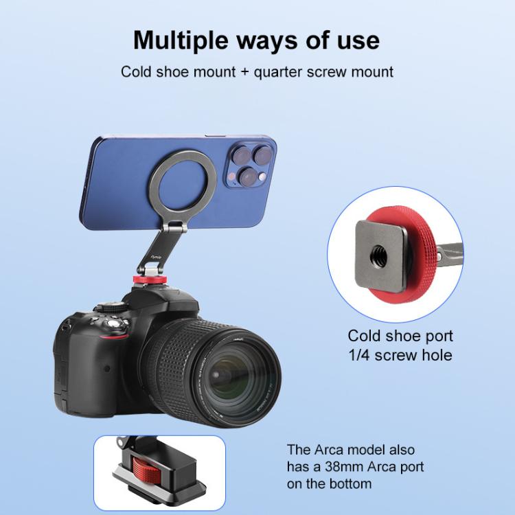 Flymile Magnetic Phone Tripod Mount MagSafe Adapter Phone Holder, Style:Folding Akka Cold Shoe Mount