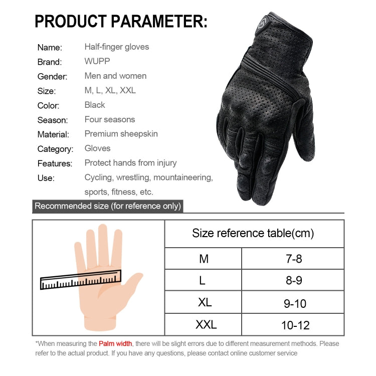 WUPP CS-1049A Outdoor Motorcycle Cycling Breathable Leather Full Finger Gloves with Holes, Size:M(Black) - free shipping - PMC Jewellery - Order now!