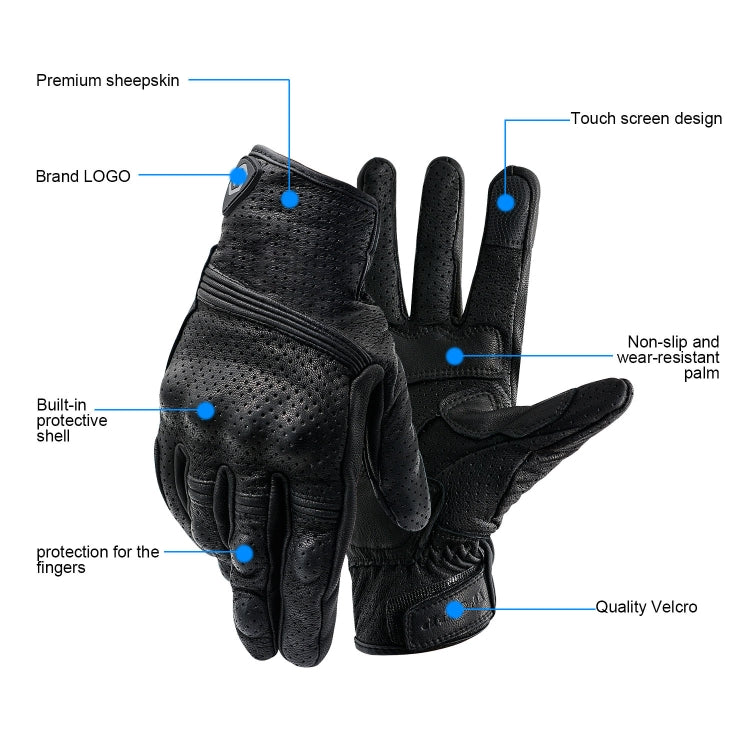 WUPP CS-1049A Outdoor Motorcycle Cycling Breathable Leather Full Finger Gloves with Holes, Size:M(Black) - free shipping - PMC Jewellery - Order now!