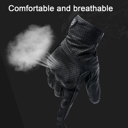 WUPP CS-1049A Outdoor Motorcycle Cycling Breathable Leather Full Finger Gloves with Holes, Size:M(Black) - free shipping - PMC Jewellery - Order now!