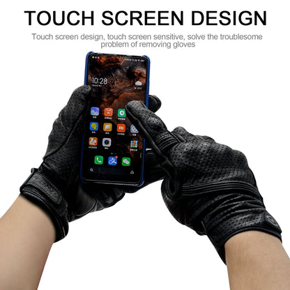 WUPP CS-1049A Outdoor Motorcycle Cycling Breathable Leather Full Finger Gloves with Holes, Size:M(Black) - free shipping - PMC Jewellery - Order now!
