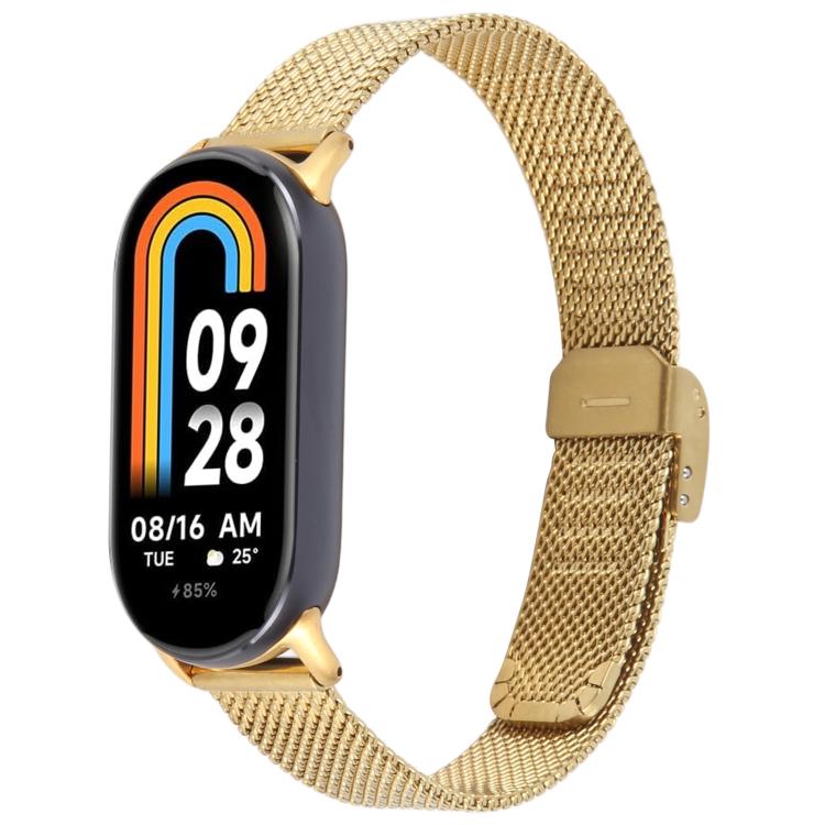 For Xiaomi Smart Band 9 / 8 Integrated Buckle Embossed Milanese Metal Watch Band(Gold)