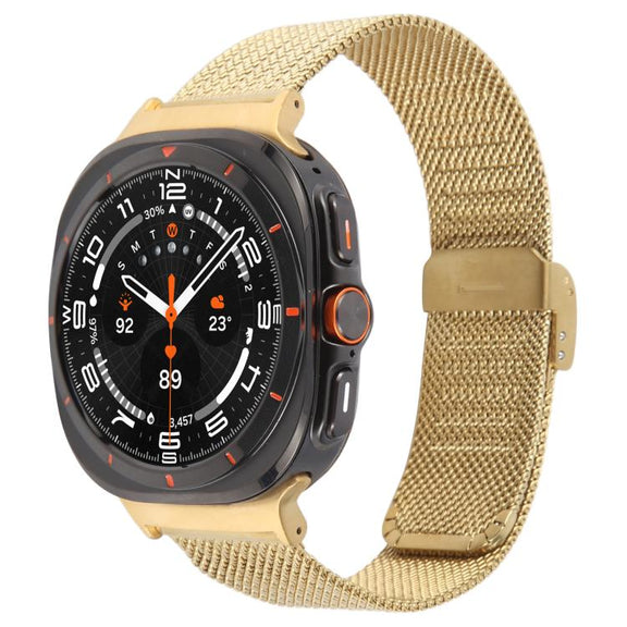 For Samsung Galaxy Watch Ultra 47mm Integrated Buckle Embossed Milanese Metal Watch Band(Gold)