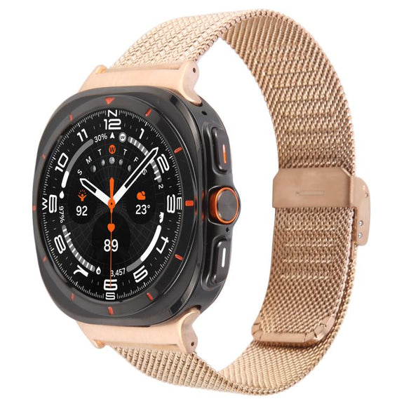 For Samsung Galaxy Watch Ultra 47mm Integrated Buckle Embossed Milanese Metal Watch Band(Rose Gold)