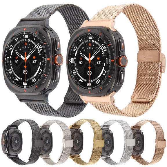 For Samsung Galaxy Watch Ultra 47mm Integrated Buckle Embossed Milanese Metal Watch Band(Rose Gold)