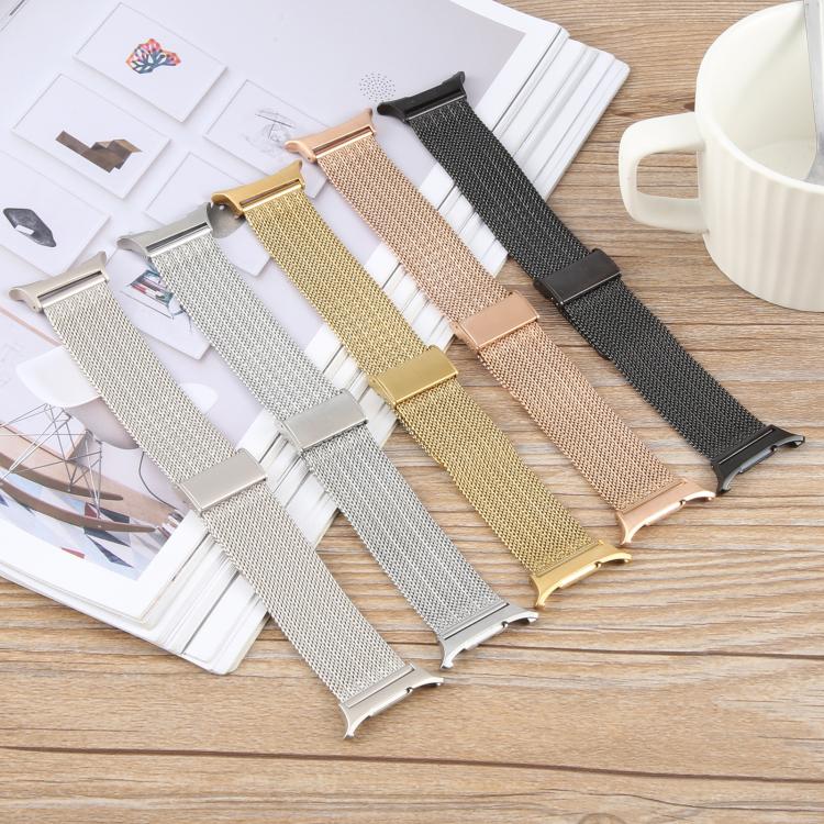 For Samsung Galaxy Watch Ultra 47mm Integrated Buckle Embossed Milanese Metal Watch Band(Rose Gold)