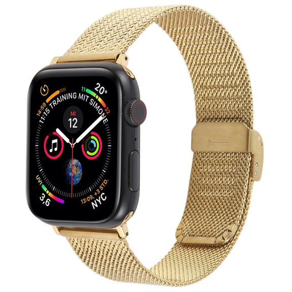 For Apple Watch 46mm / 49mm / 45mm / 44mm Integrated Buckle Embossed Thick Milanese Metal Watch Band(Gold)