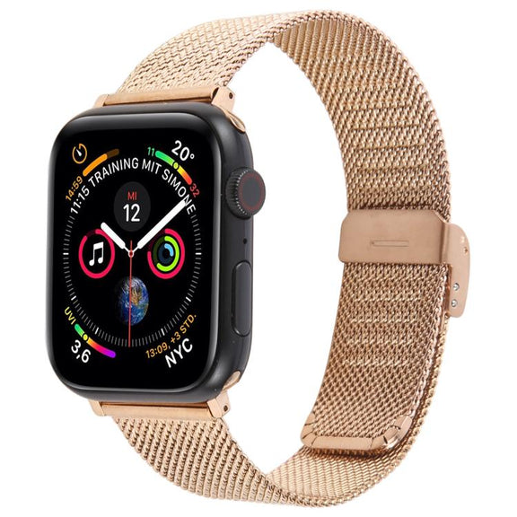 For Apple Watch 46mm / 49mm / 45mm / 44mm Integrated Buckle Embossed Thick Milanese Metal Watch Band(Rose Gold)