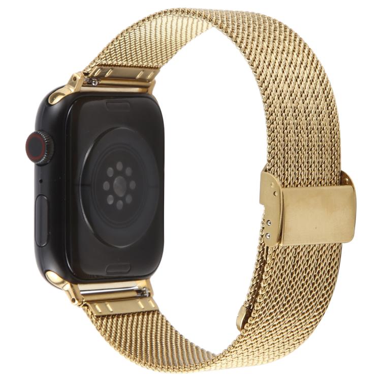 For Apple Watch 42mm / 41mm / 40mm / 38mm Integrated Buckle Embossed Thick Milanese Metal Watch Band(Gold)