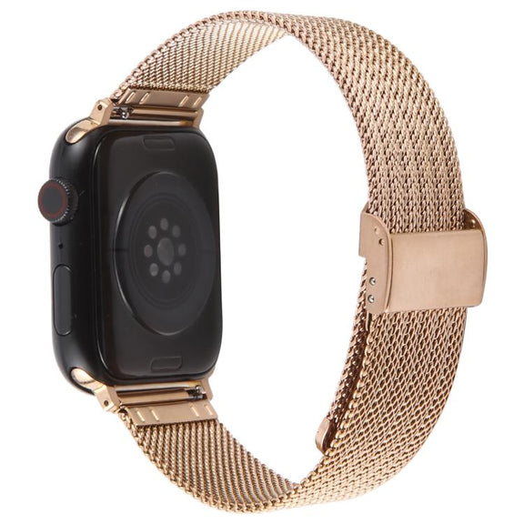 For Apple Watch 42mm / 41mm / 40mm / 38mm Integrated Buckle Embossed Thick Milanese Metal Watch Band(Rose Gold)