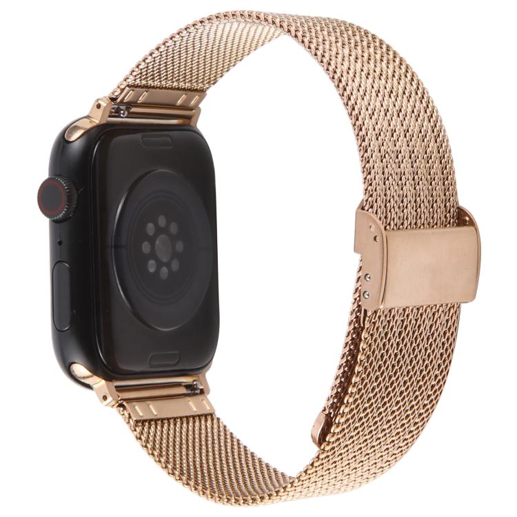 For Apple Watch 42mm / 41mm / 40mm / 38mm Integrated Buckle Embossed Thick Milanese Metal Watch Band(Rose Gold)