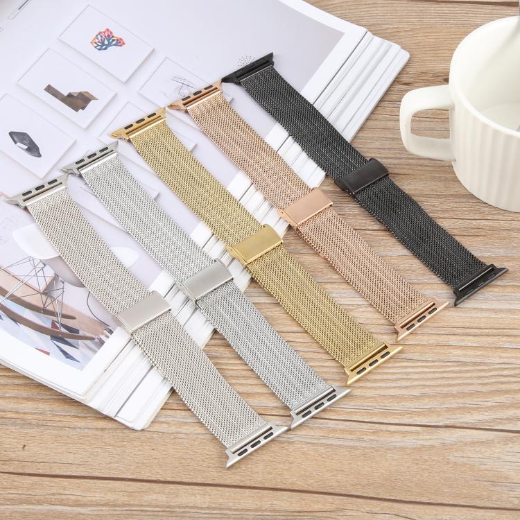 For Apple Watch 42mm / 41mm / 40mm / 38mm Integrated Buckle Embossed Thick Milanese Metal Watch Band(Gold)
