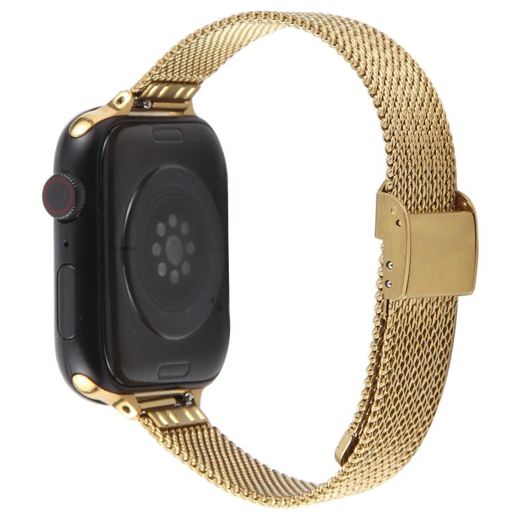 For Apple Watch 46mm / 49mm / 45mm / 44mm Integrated Buckle Embossed Slim Milanese Metal Watch Band(Gold)
