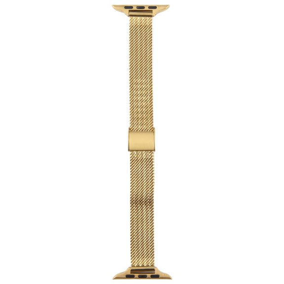 For Apple Watch 46mm / 49mm / 45mm / 44mm Integrated Buckle Embossed Slim Milanese Metal Watch Band(Gold)