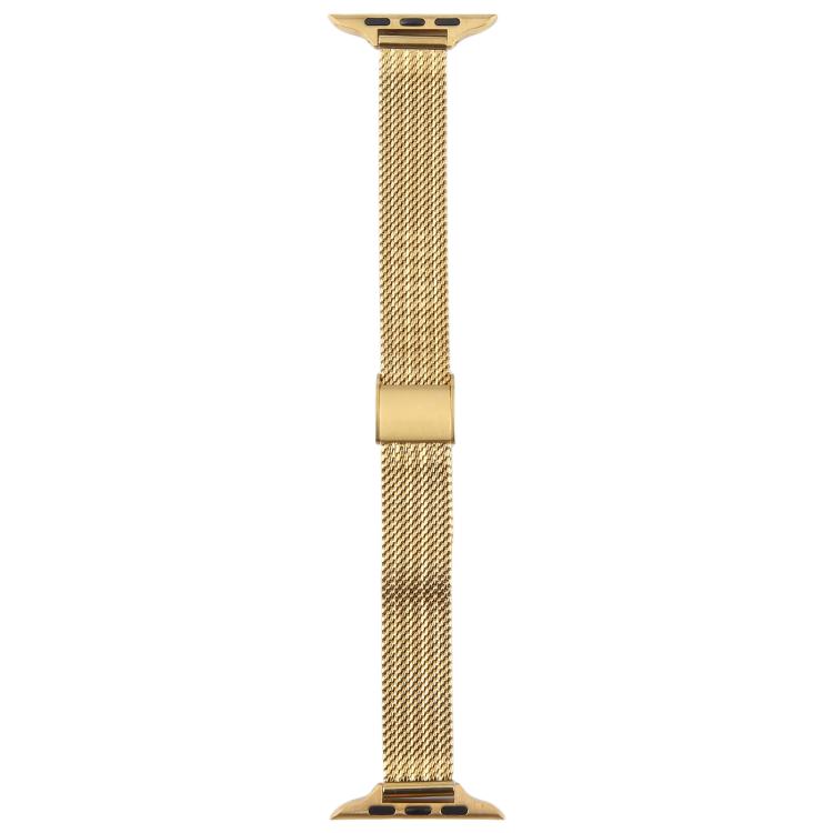 For Apple Watch 46mm / 49mm / 45mm / 44mm Integrated Buckle Embossed Slim Milanese Metal Watch Band(Gold)