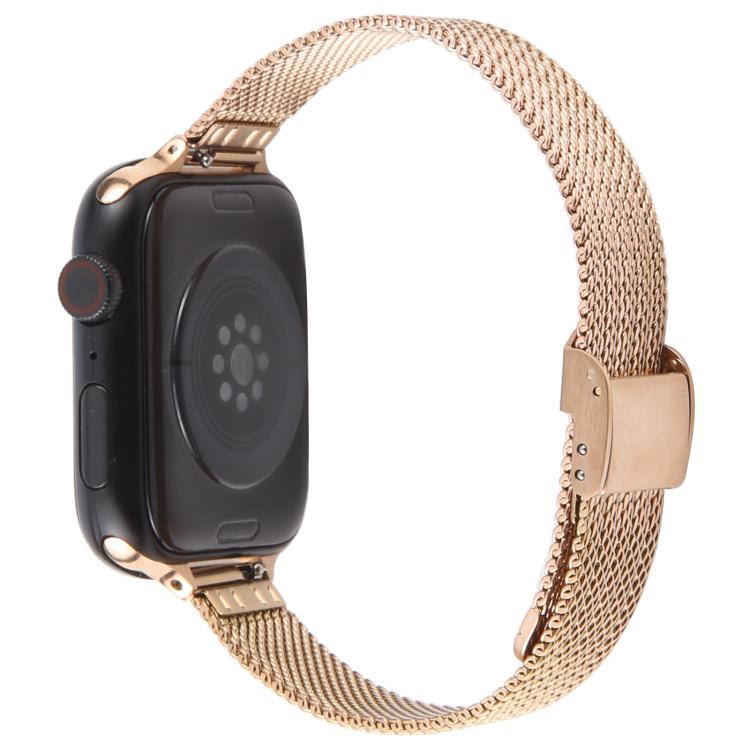 For Apple Watch 46mm / 49mm / 45mm / 44mm Integrated Buckle Embossed Slim Milanese Metal Watch Band(Rose Gold) - free shipping - PMC TechLife - Order now!