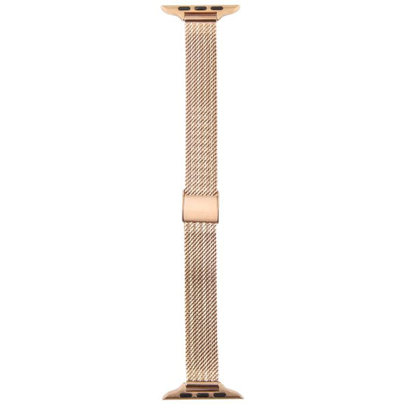 For Apple Watch 46mm / 49mm / 45mm / 44mm Integrated Buckle Embossed Slim Milanese Metal Watch Band(Rose Gold)