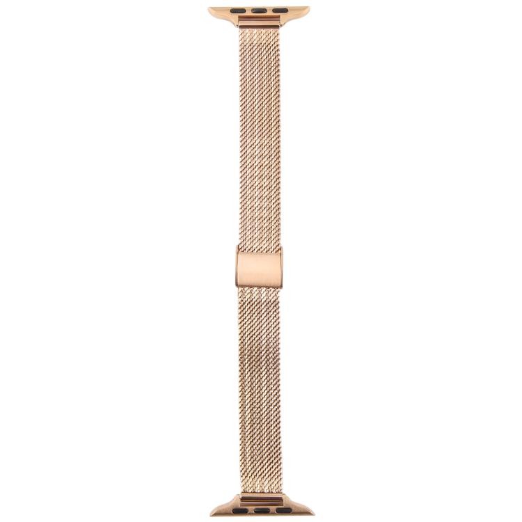 For Apple Watch 46mm / 49mm / 45mm / 44mm Integrated Buckle Embossed Slim Milanese Metal Watch Band(Rose Gold)