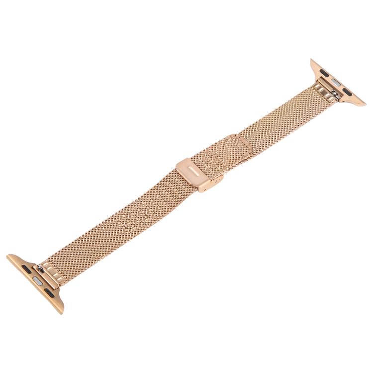 For Apple Watch 42mm / 41mm / 40mm / 38mm Integrated Buckle Embossed Slim Milanese Metal Watch Band(Rose Gold)