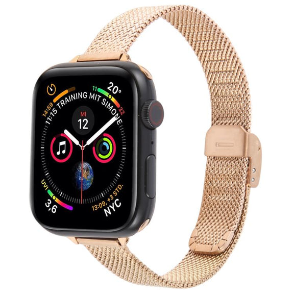 For Apple Watch 42mm / 41mm / 40mm / 38mm Integrated Buckle Embossed Slim Milanese Metal Watch Band(Rose Gold)