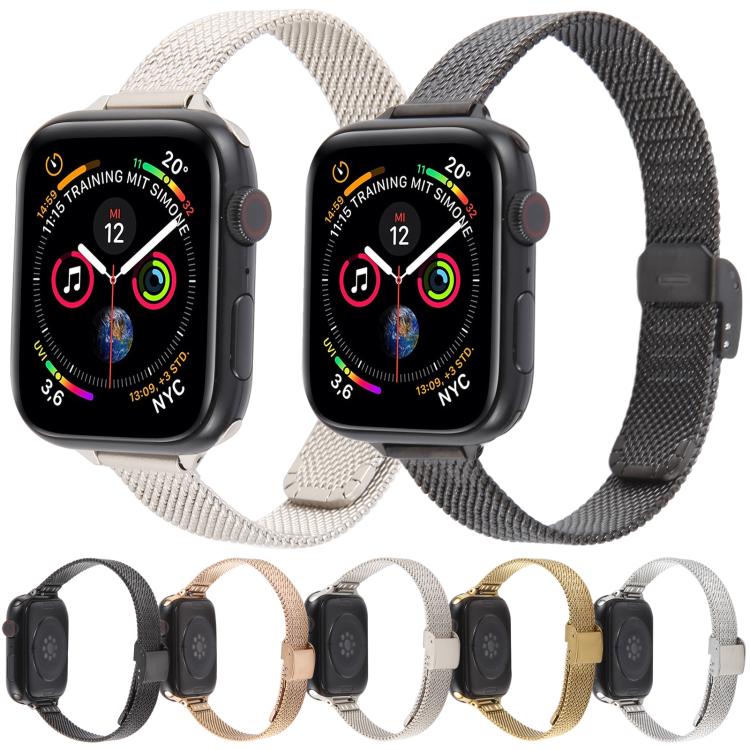 For Apple Watch 46mm / 49mm / 45mm / 44mm Integrated Buckle Embossed Slim Milanese Metal Watch Band(Rose Gold) - free shipping - PMC TechLife - Order now!