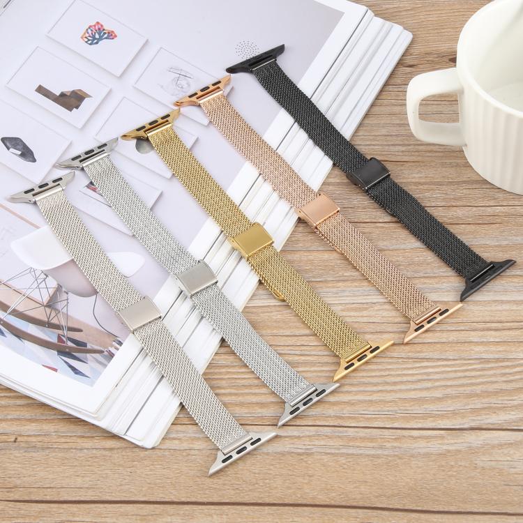 For Apple Watch 42mm / 41mm / 40mm / 38mm Integrated Buckle Embossed Slim Milanese Metal Watch Band(Rose Gold)