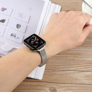 For Apple Watch 46mm / 49mm / 45mm / 44mm Integrated Buckle Embossed Slim Milanese Metal Watch Band(Rose Gold)