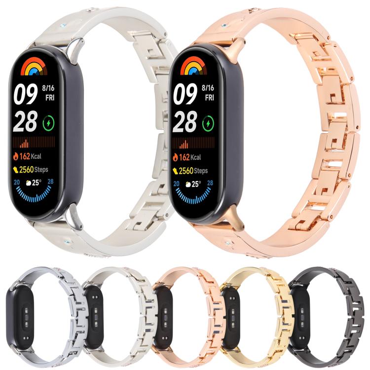 For Xiaomi Smart Band 9 / 8 Diamond Quick Release Chain Bracelet Metal Watch Band(Silver)