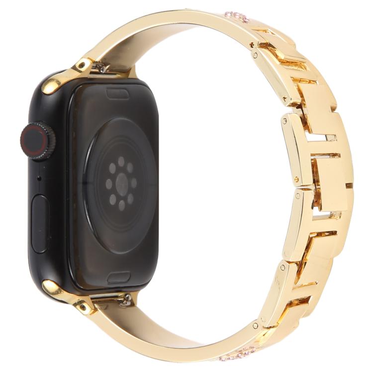 For Apple Watch 46mm / 49mm / 45mm / 44mm Diamond Quick Release Chain Bracelet Metal Watch Band(Gold)
