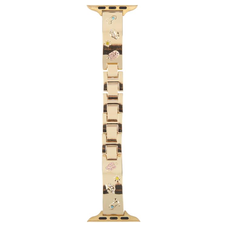 For Apple Watch 46mm / 49mm / 45mm / 44mm Diamond Quick Release Chain Bracelet Metal Watch Band(Gold)