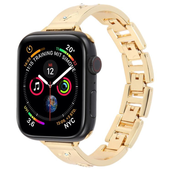 For Apple Watch 46mm / 49mm / 45mm / 44mm Diamond Quick Release Chain Bracelet Metal Watch Band(Gold)