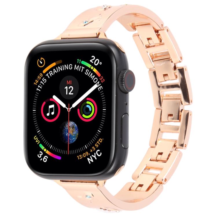 For Apple Watch 46mm / 49mm / 45mm / 44mm Diamond Quick Release Chain Bracelet Metal Watch Band(Rose Gold) - free shipping - PMC TechLife - Order now!
