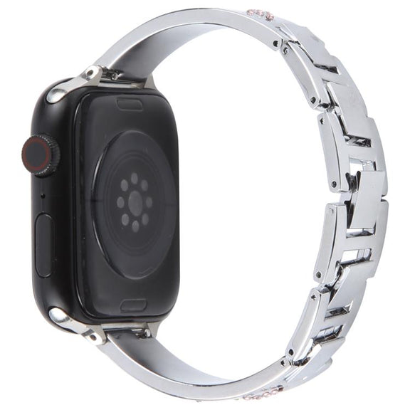 For Apple Watch 46mm / 49mm / 45mm / 44mm Diamond Quick Release Chain Bracelet Metal Watch Band(Silver)