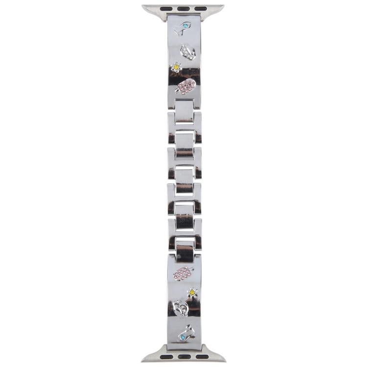 For Apple Watch 46mm / 49mm / 45mm / 44mm Diamond Quick Release Chain Bracelet Metal Watch Band(Silver)