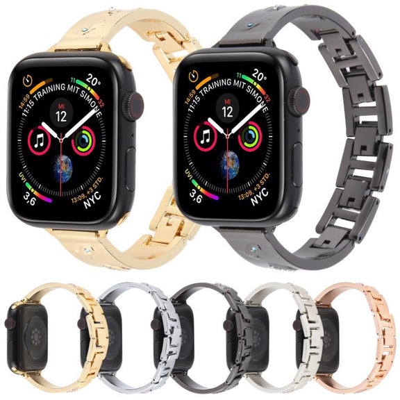 For Apple Watch 46mm / 49mm / 45mm / 44mm Diamond Quick Release Chain Bracelet Metal Watch Band(Gold)