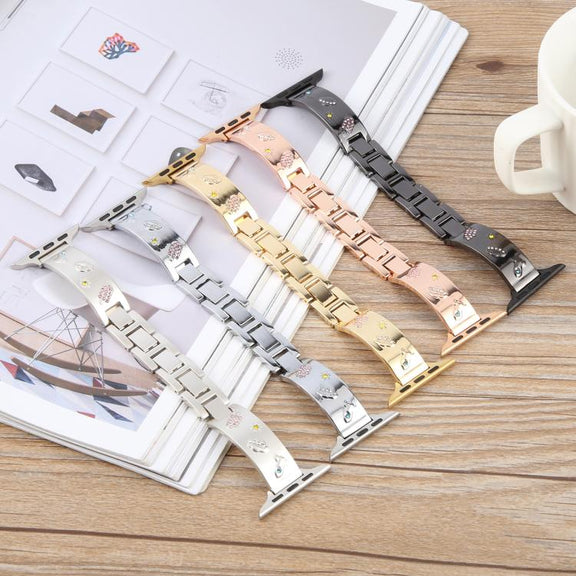 For Apple Watch 46mm / 49mm / 45mm / 44mm Diamond Quick Release Chain Bracelet Metal Watch Band(Gold)