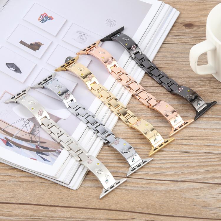 For Apple Watch 46mm / 49mm / 45mm / 44mm Diamond Quick Release Chain Bracelet Metal Watch Band(Rose Gold)