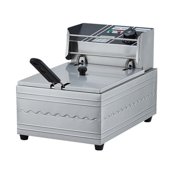 Multifunctional Commercial Stainless Steel Thick Electric Fryer Electric Boiler, Single Cylinder 6L+Timer(UK Plug)
